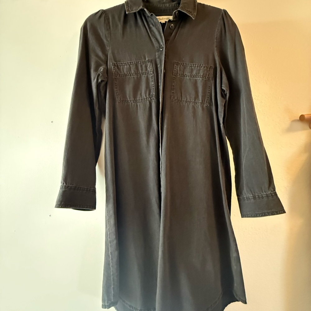 Madewell Black Long-Sleeve Button-Front Shirt Dress